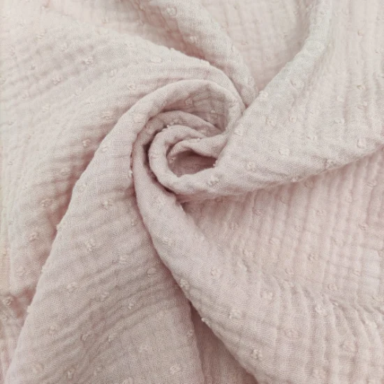 Tecido de algodão DOT Jacquard dupla camada Leno mussline Gaze para roupas de bebê e crianças